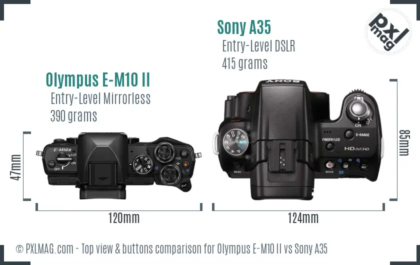 Olympus E-M10 II vs Sony A35 top view buttons comparison