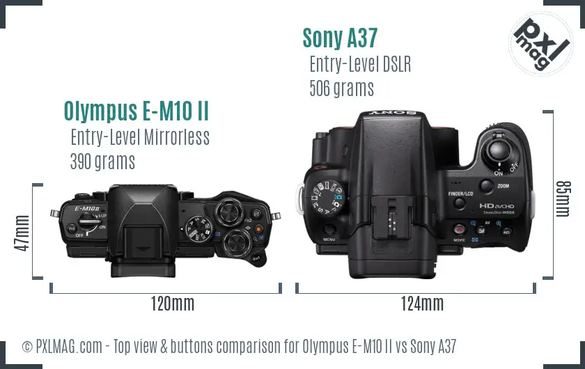 Olympus E-M10 II vs Sony A37 top view buttons comparison