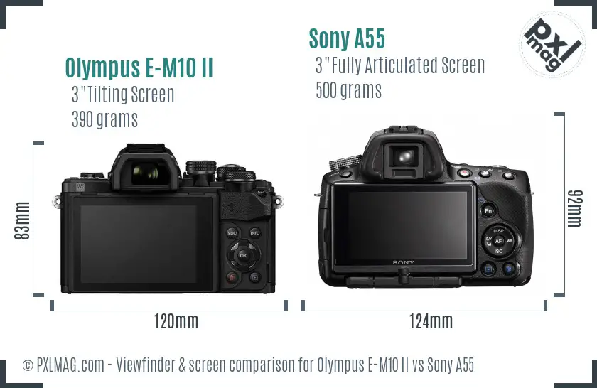 Olympus E-M10 II vs Sony A55 Screen and Viewfinder comparison