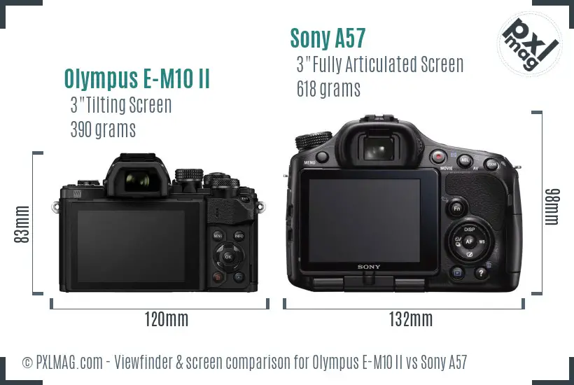 Olympus E-M10 II vs Sony A57 Screen and Viewfinder comparison