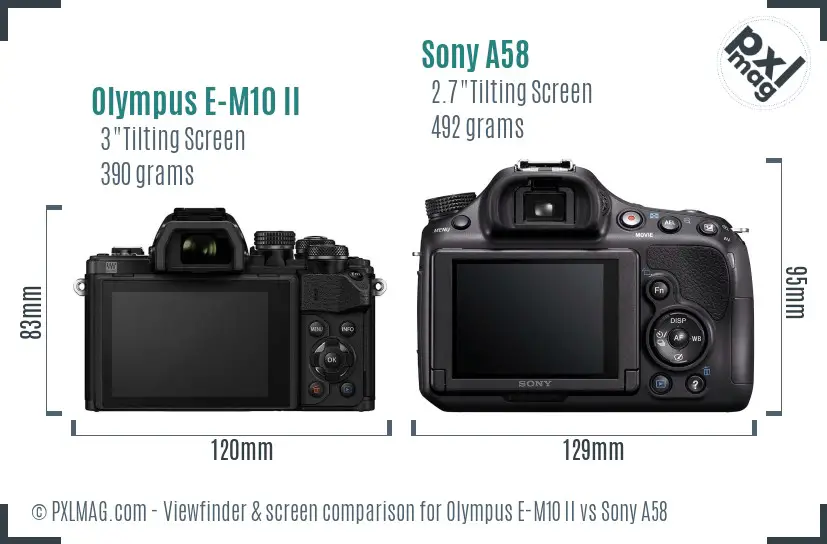 Olympus E-M10 II vs Sony A58 Screen and Viewfinder comparison