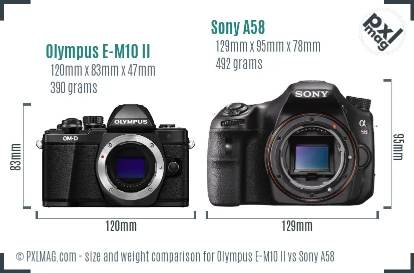 Olympus E-M10 II vs Sony A58 size comparison