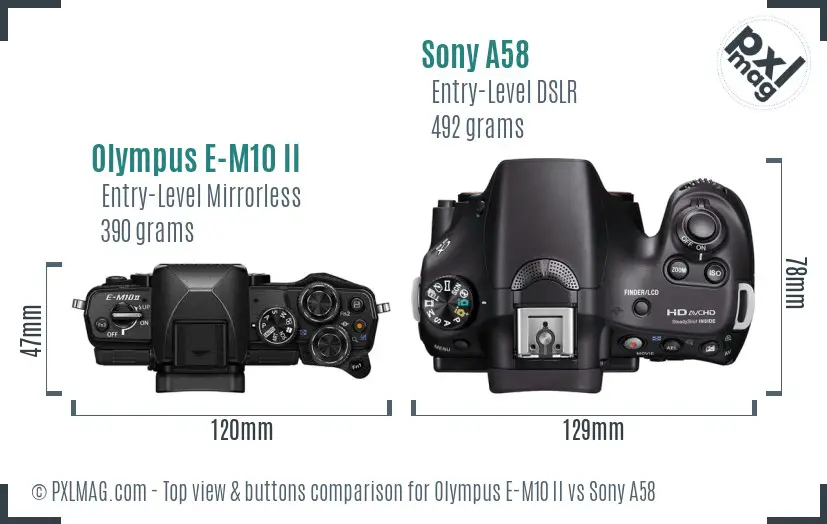 Olympus E-M10 II vs Sony A58 top view buttons comparison