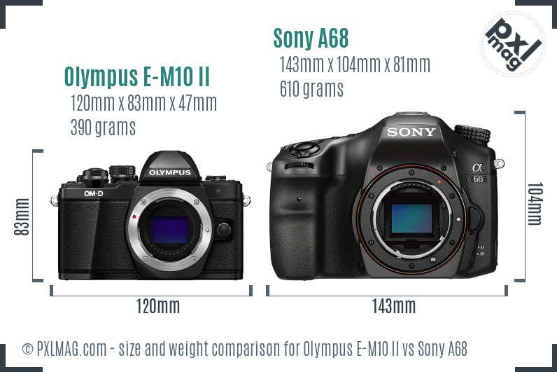 Olympus E-M10 II vs Sony A68 size comparison