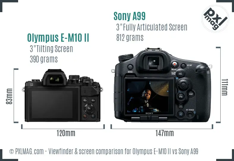 Olympus E-M10 II vs Sony A99 Screen and Viewfinder comparison