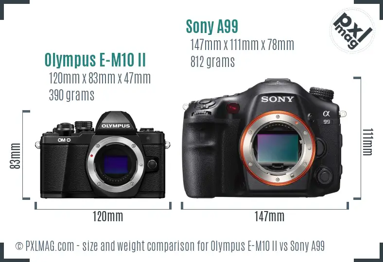 Olympus E-M10 II vs Sony A99 size comparison