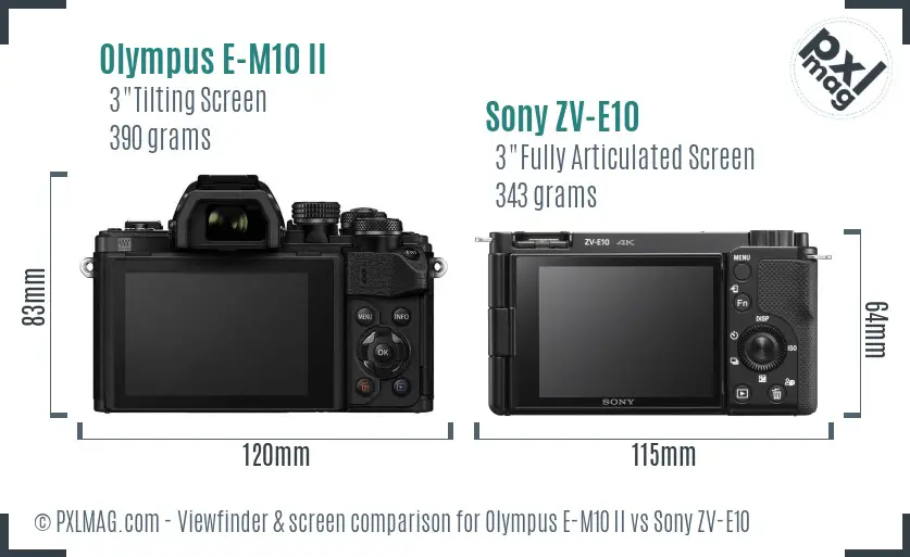 Olympus E-M10 II vs Sony ZV-E10 Screen and Viewfinder comparison