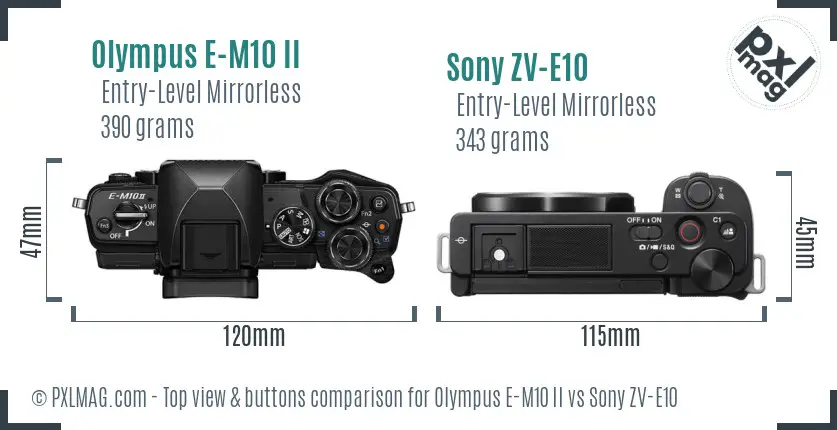 Olympus E-M10 II vs Sony ZV-E10 top view buttons comparison