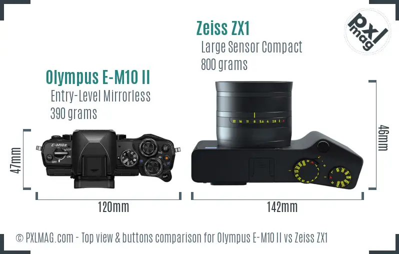 Olympus E-M10 II vs Zeiss ZX1 top view buttons comparison