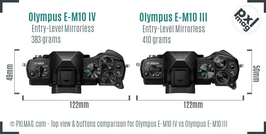 Olympus E-M10 IV vs Olympus E-M10 III top view buttons comparison