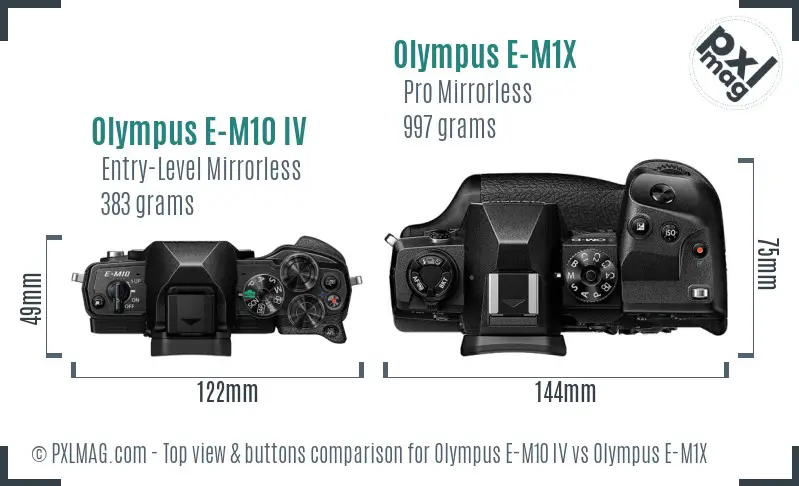 Olympus E-M10 IV vs Olympus E-M1X top view buttons comparison