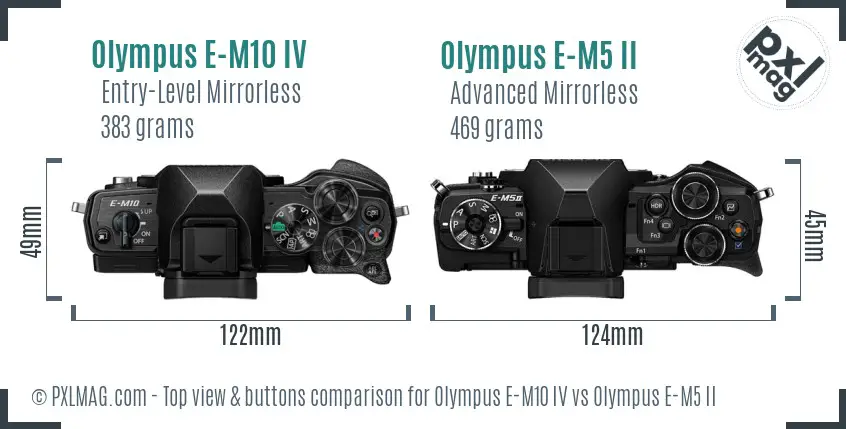 Olympus E-M10 IV vs Olympus E-M5 II top view buttons comparison