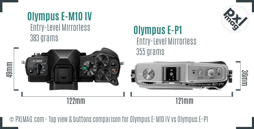 Olympus E-M10 IV vs Olympus E-P1 top view buttons comparison