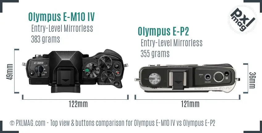 Olympus E-M10 IV vs Olympus E-P2 top view buttons comparison