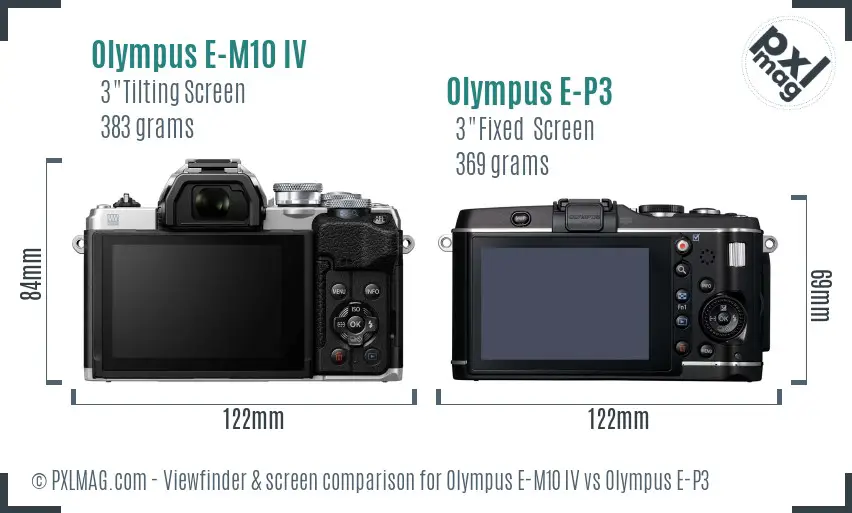 Olympus E-M10 IV vs Olympus E-P3 Screen and Viewfinder comparison