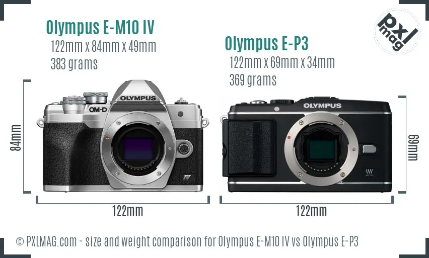 Olympus E-M10 IV vs Olympus E-P3 size comparison