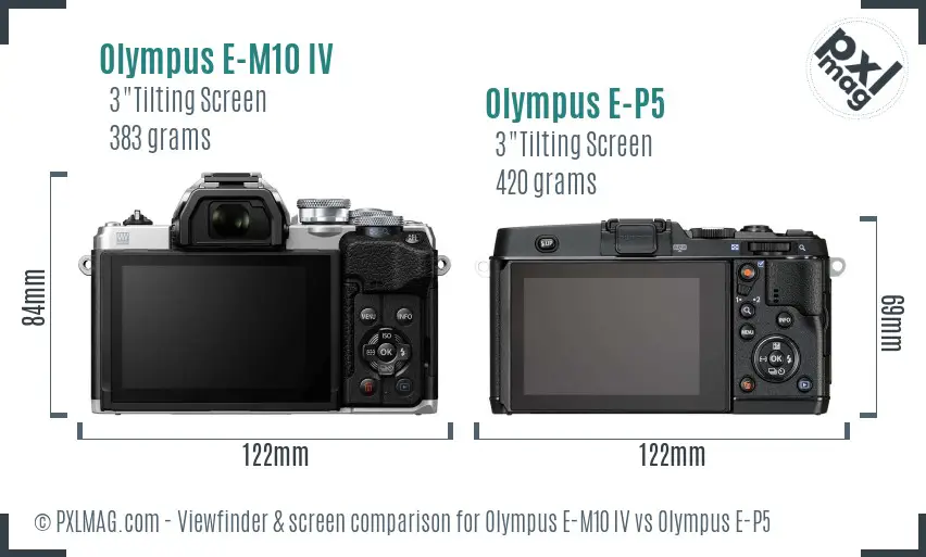 Olympus E-M10 IV vs Olympus E-P5 Screen and Viewfinder comparison