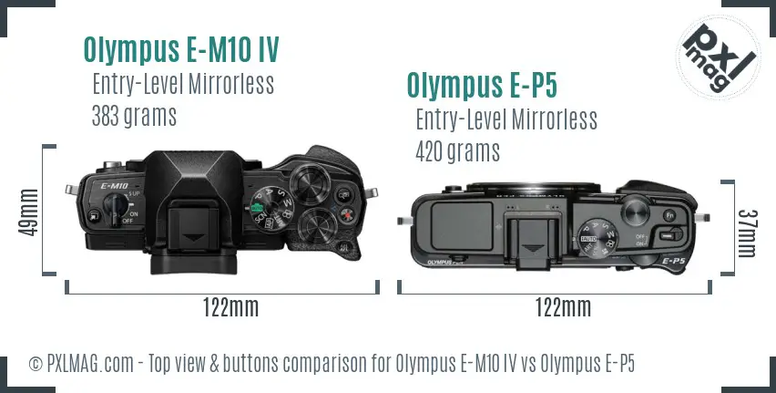 Olympus E-M10 IV vs Olympus E-P5 top view buttons comparison