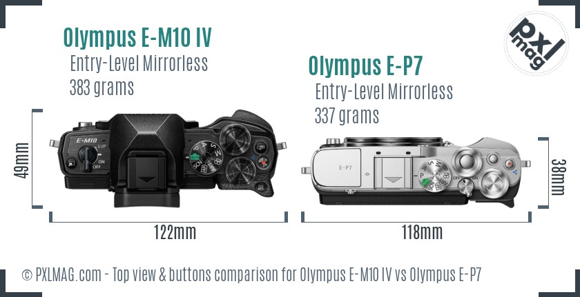 Olympus E-M10 IV vs Olympus E-P7 top view buttons comparison