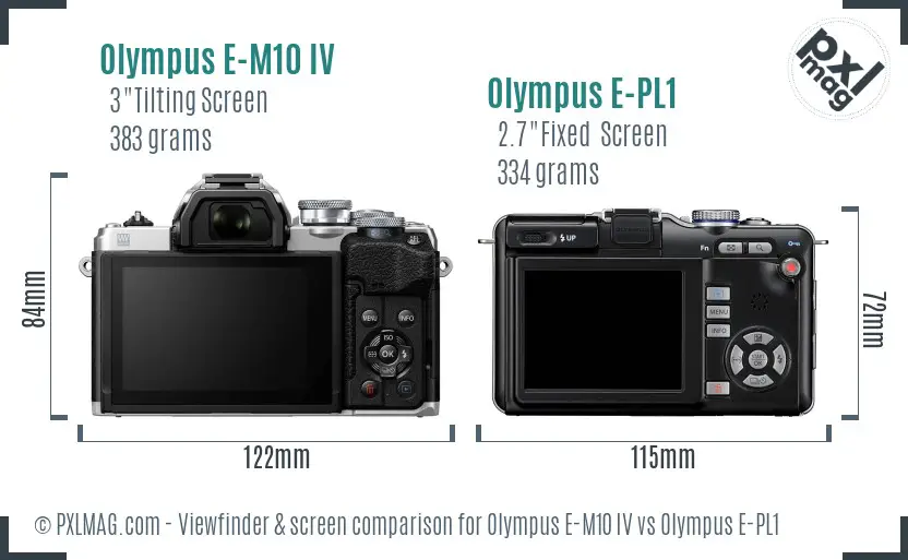 Olympus E-M10 IV vs Olympus E-PL1 Screen and Viewfinder comparison