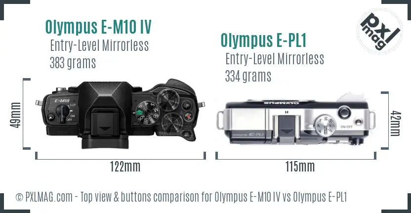 Olympus E-M10 IV vs Olympus E-PL1 top view buttons comparison