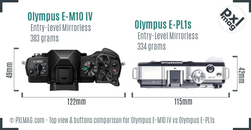 Olympus E-M10 IV vs Olympus E-PL1s top view buttons comparison