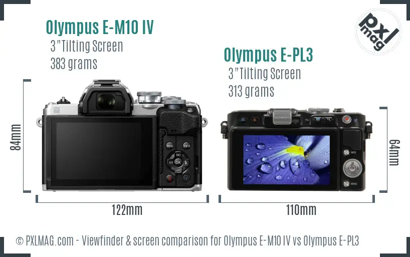 Olympus E-M10 IV vs Olympus E-PL3 Screen and Viewfinder comparison