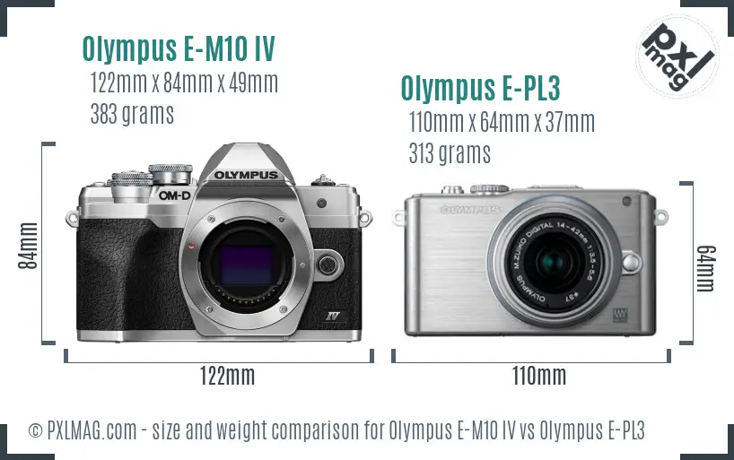 Olympus E-M10 IV vs Olympus E-PL3 size comparison