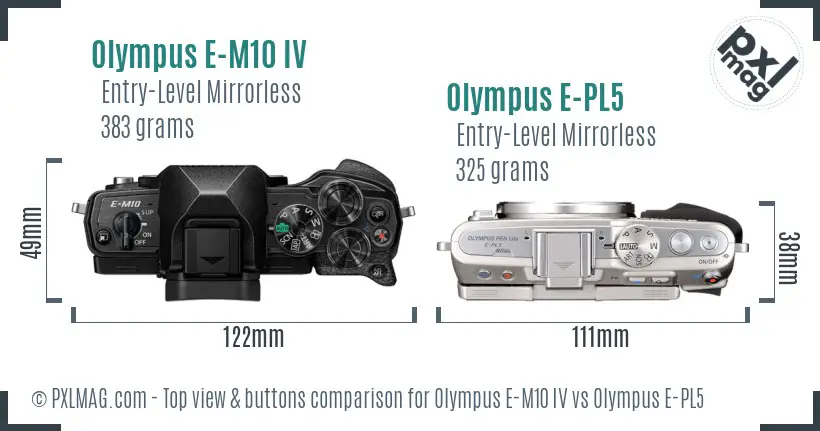 Olympus E-M10 IV vs Olympus E-PL5 top view buttons comparison