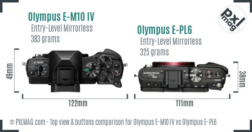 Olympus E-M10 IV vs Olympus E-PL6 top view buttons comparison