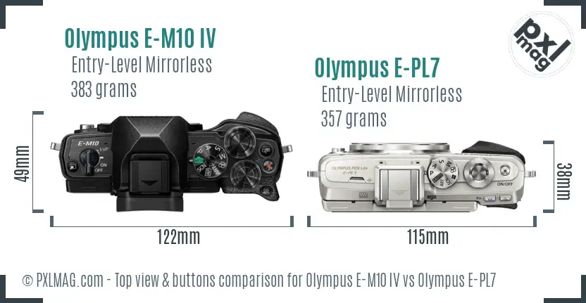 Olympus E-M10 IV vs Olympus E-PL7 top view buttons comparison