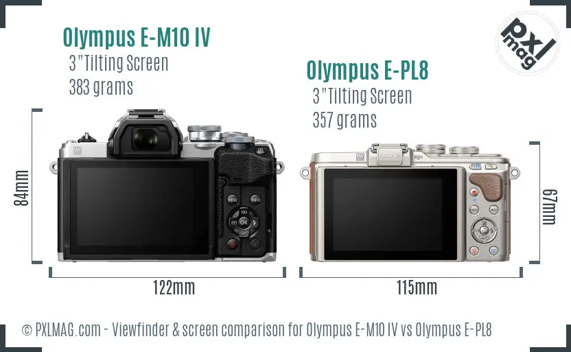 Olympus E-M10 IV vs Olympus E-PL8 Screen and Viewfinder comparison