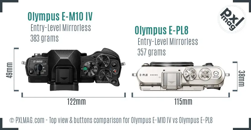 Olympus E-M10 IV vs Olympus E-PL8 top view buttons comparison