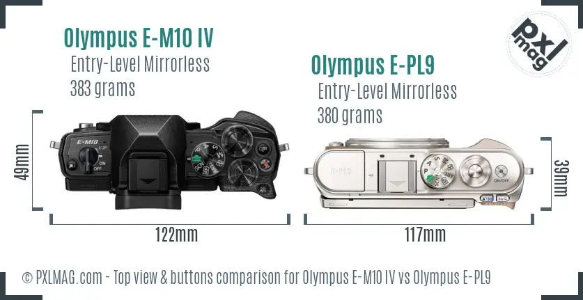 Olympus E-M10 IV vs Olympus E-PL9 top view buttons comparison