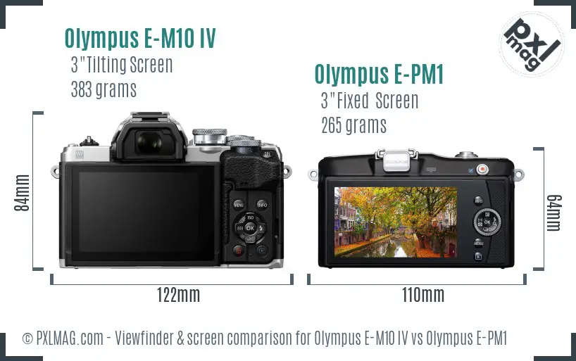 Olympus E-M10 IV vs Olympus E-PM1 Screen and Viewfinder comparison