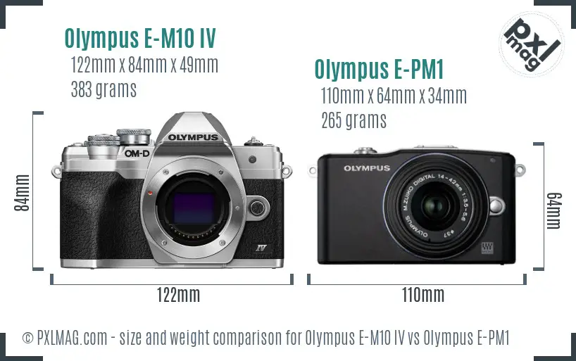 Olympus E-M10 IV vs Olympus E-PM1 size comparison