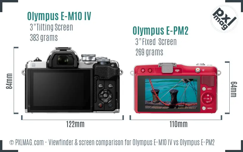 Olympus E-M10 IV vs Olympus E-PM2 Screen and Viewfinder comparison