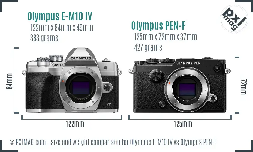 Olympus E-M10 IV vs Olympus PEN-F size comparison