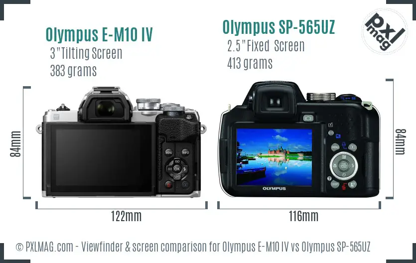Olympus E-M10 IV vs Olympus SP-565UZ Screen and Viewfinder comparison