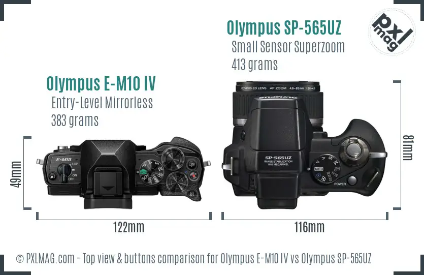 Olympus E-M10 IV vs Olympus SP-565UZ top view buttons comparison
