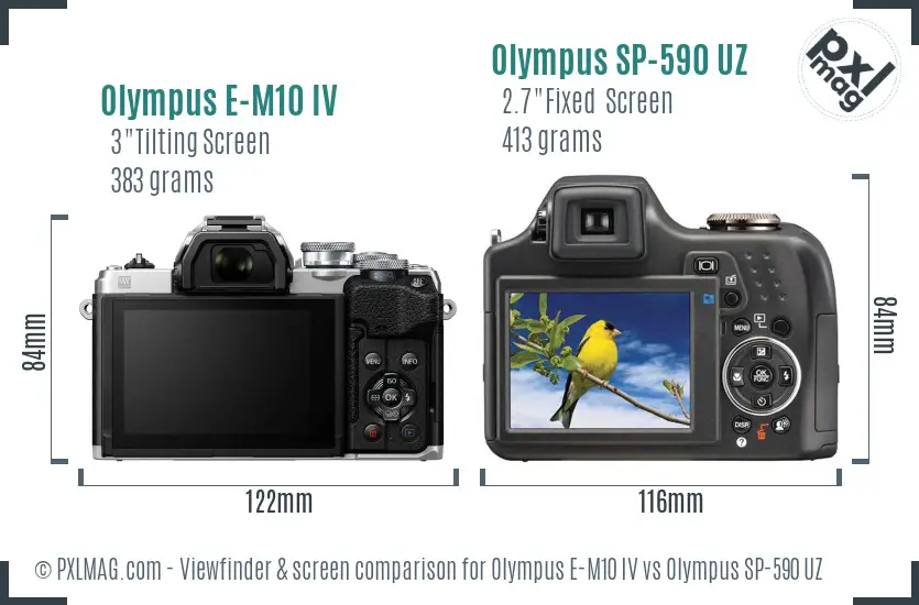 Olympus E-M10 IV vs Olympus SP-590 UZ Screen and Viewfinder comparison