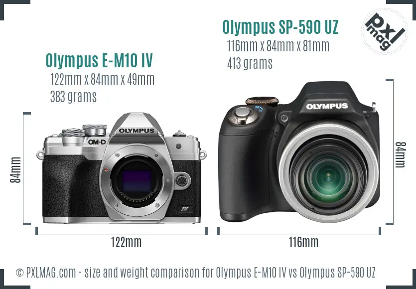Olympus E-M10 IV vs Olympus SP-590 UZ size comparison