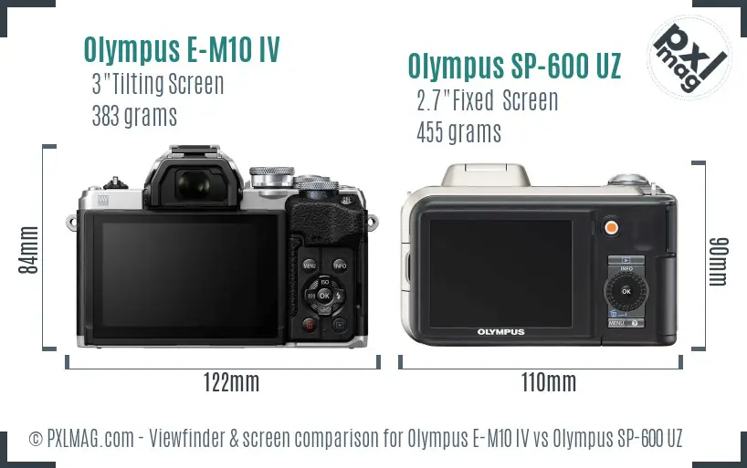 Olympus E-M10 IV vs Olympus SP-600 UZ Screen and Viewfinder comparison