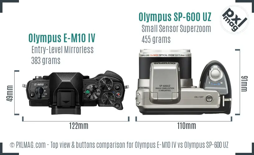 Olympus E-M10 IV vs Olympus SP-600 UZ top view buttons comparison