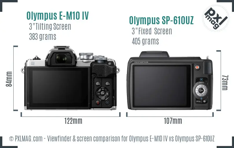 Olympus E-M10 IV vs Olympus SP-610UZ Screen and Viewfinder comparison