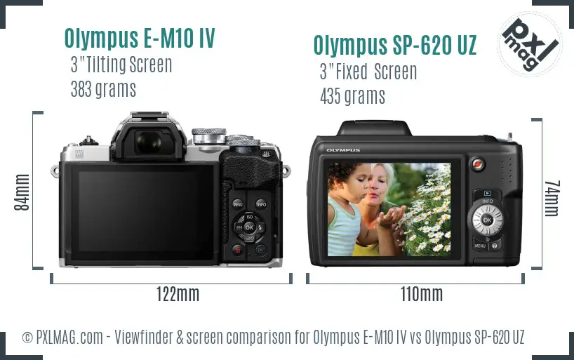 Olympus E-M10 IV vs Olympus SP-620 UZ Screen and Viewfinder comparison