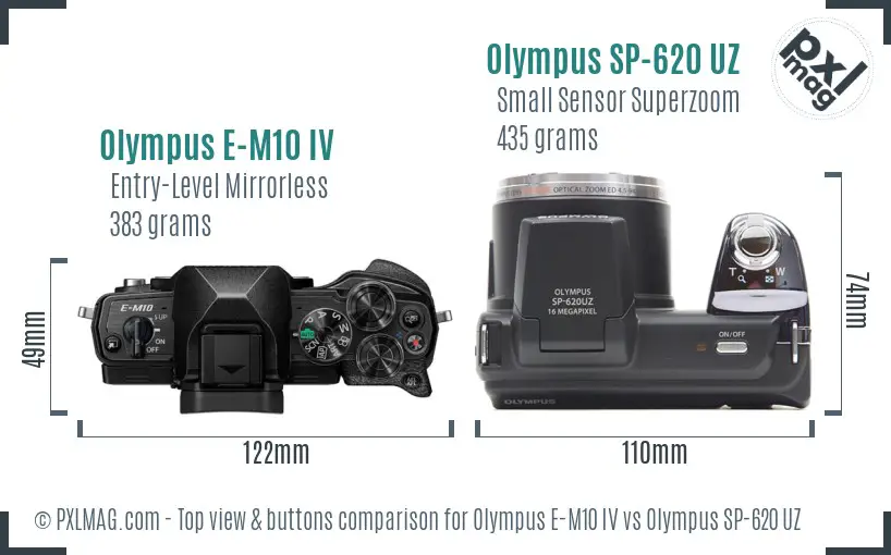 Olympus E-M10 IV vs Olympus SP-620 UZ top view buttons comparison