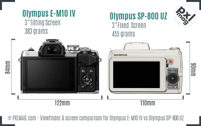 Olympus E-M10 IV vs Olympus SP-800 UZ Screen and Viewfinder comparison
