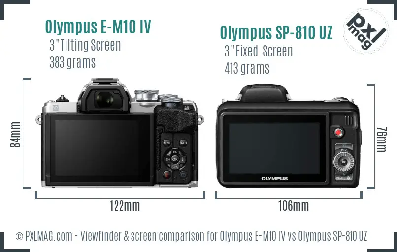 Olympus E-M10 IV vs Olympus SP-810 UZ Screen and Viewfinder comparison