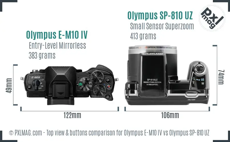 Olympus E-M10 IV vs Olympus SP-810 UZ top view buttons comparison